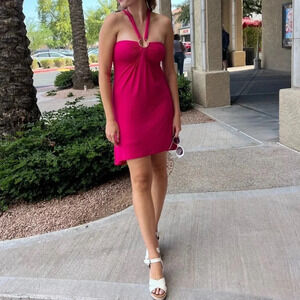 Vintage Cache Retro 2000’s Y2K Barbie Fuchsia Pink High Low Dress Size Large L